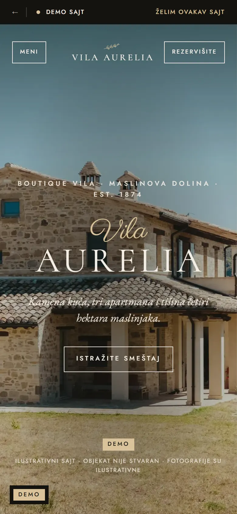 Demo sajt Vila Aurelia na telefonu