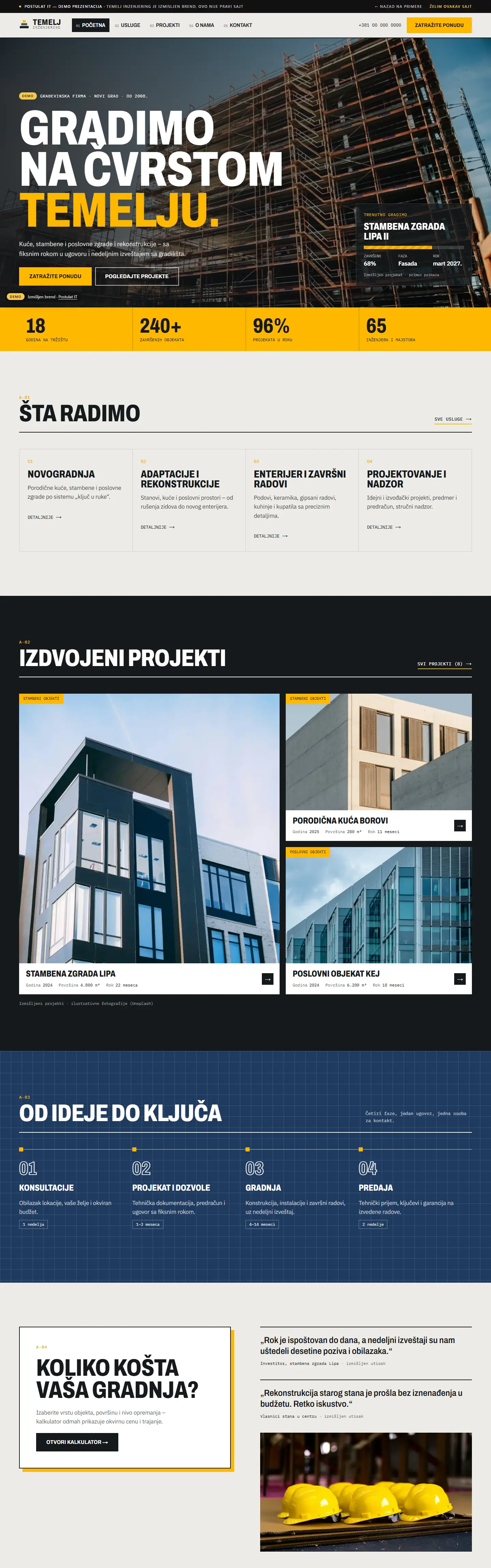 Demo sajt građevinske firme Temelj na računaru