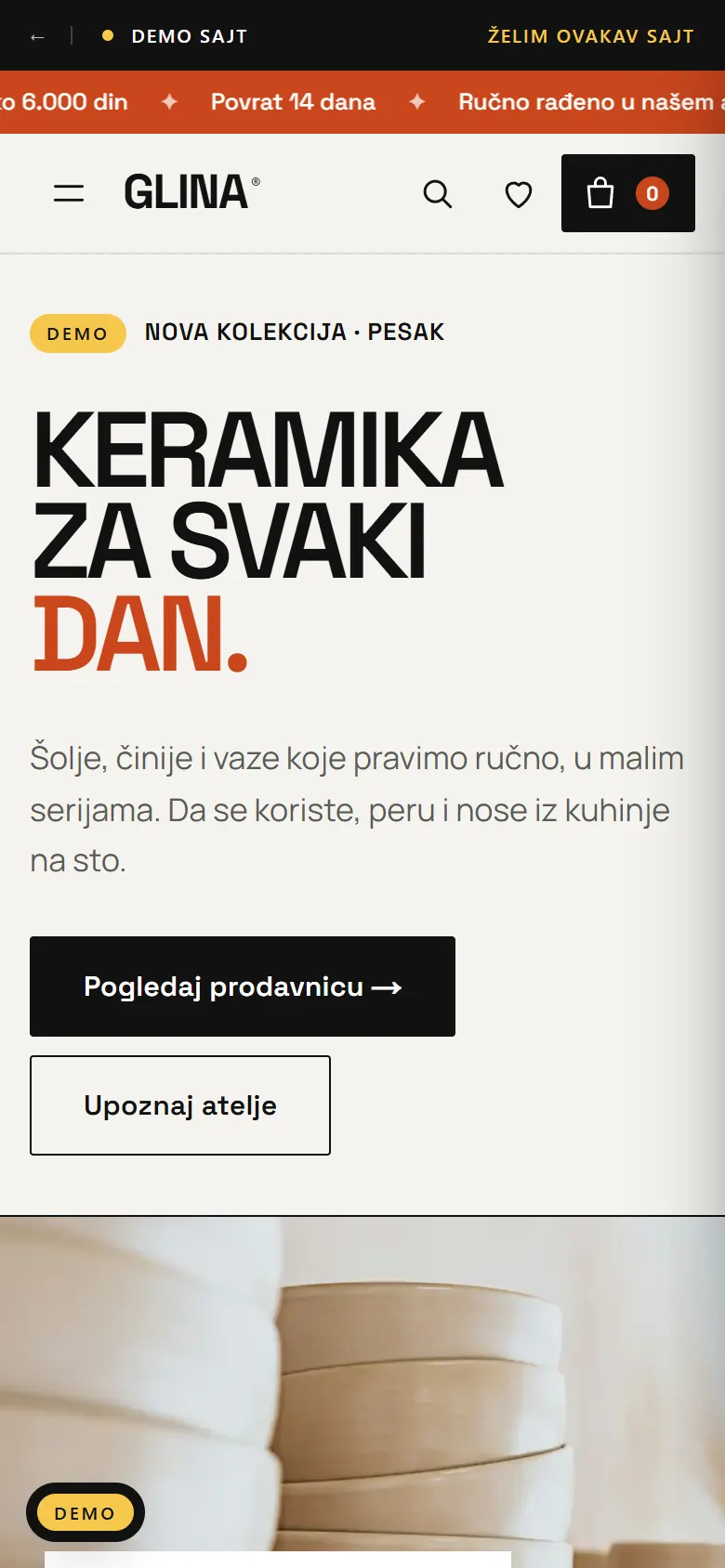 Demo online prodavnica Glina na telefonu