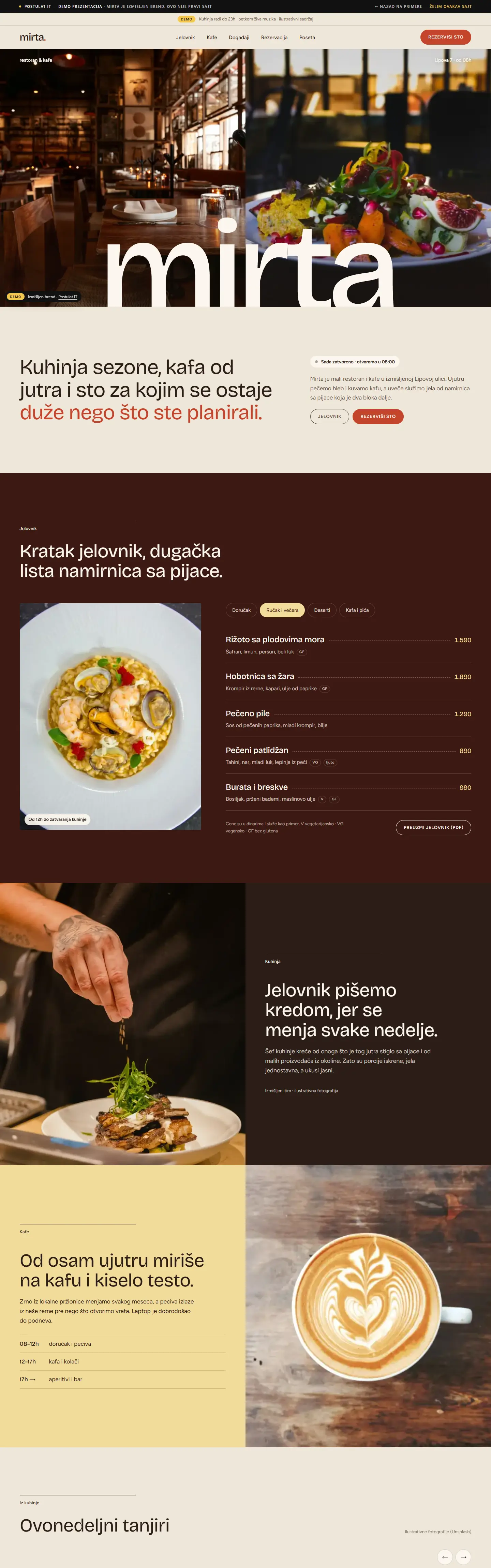 Demo sajt restorana Mirta na računaru