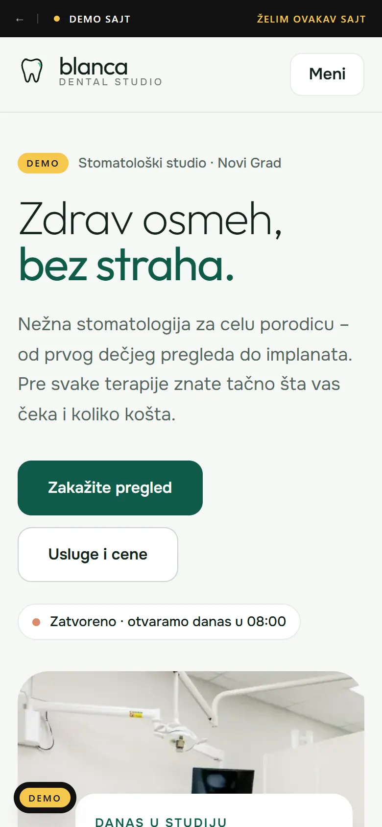 Demo sajt stomatološke ordinacije Blanca na telefonu